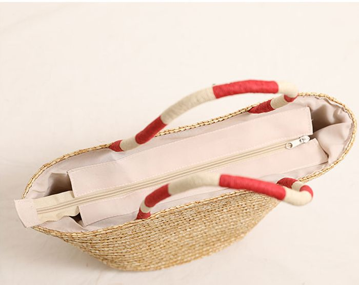 Bolso de paja bordado de cereza para mujeres, bolso de mano tejido de moda, bolso de playa para vacaciones, bolso de hombro