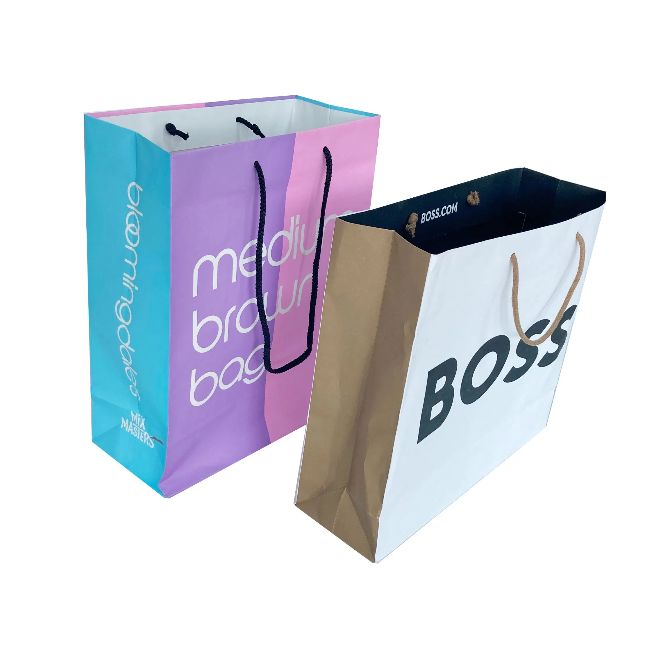 Bolsas de embalaje para regalos de alimentos, zapatos, ropa, prendas, chocolate, bocadillos, papel de cartón kraft marrón con estampado en caliente dorado, personalizado en blanco y negro