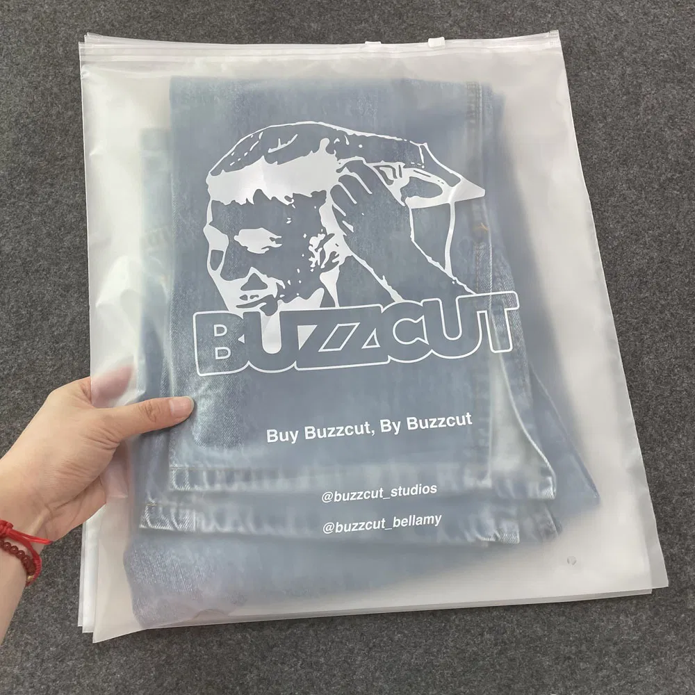 Bolsas de embalaje de plástico con cierre zip, personalizables, compostables, blancas, mate y con acabado mate para prendas de vestir