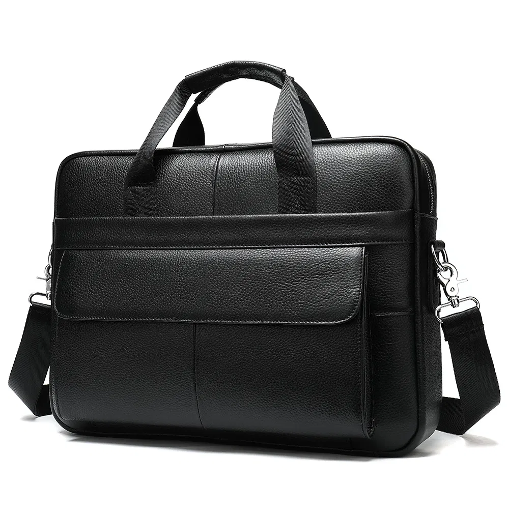 Maletín de Cuero Genuino para Hombre, Bolsa de Hombro, Bolsa de Negocios para Laptop de 14 Pulgadas