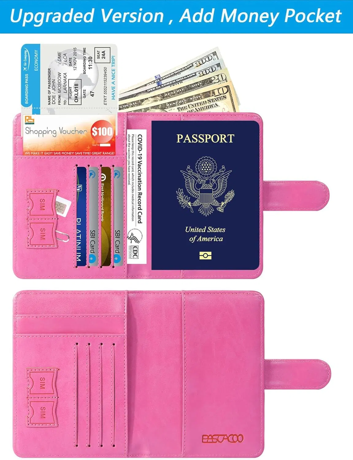 Elegante soporte de pasaporte de cuero unisex y billetera para tarjetas