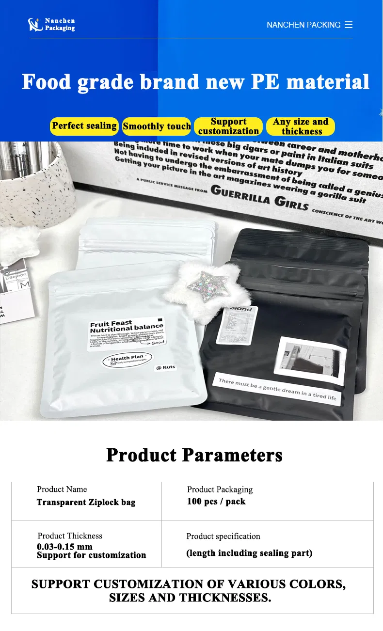 Bolsa de cierre hermético mate translúcido clara, bolsa de plástico LDPE HDPE CPE EVA PE PVC, empaquetado de prendas de vestir, tabletas, dispensación de medicamentos, empaquetado de alimentos