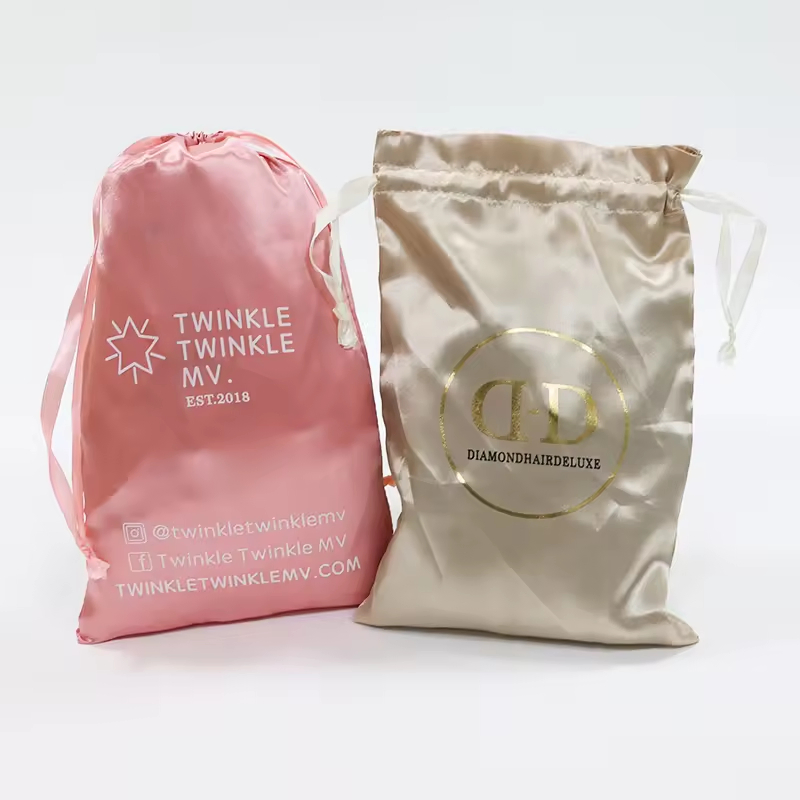 Bolsa de satén con cordón, tamaño personalizado, embalaje con logo para zapatos, ropa, bolso