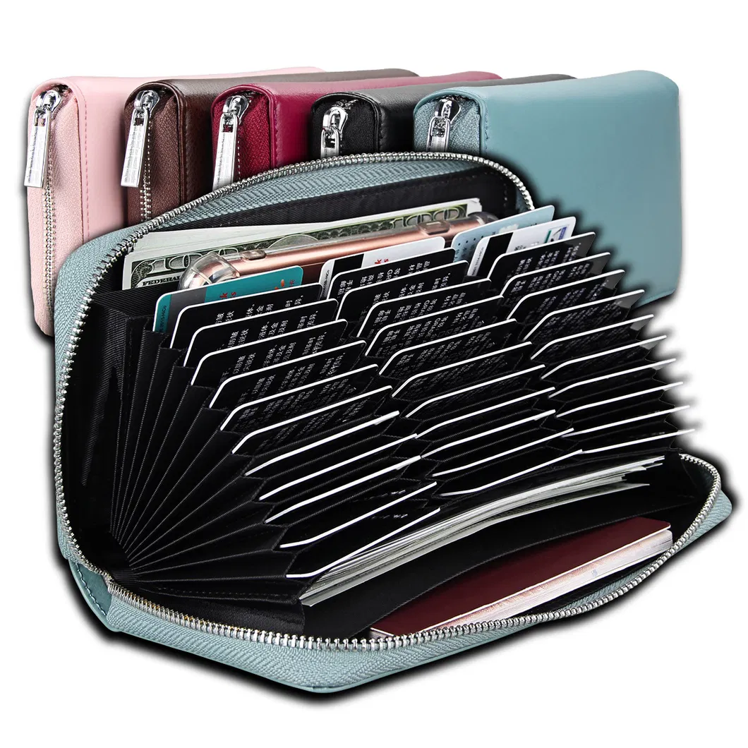 Organizador de cuero largo para tarjetas, soporte para pasaporte, anti RFID, soporte para tarjetas de crédito, billetera multifuncional para hombres y mujeres, soporte para pasaporte