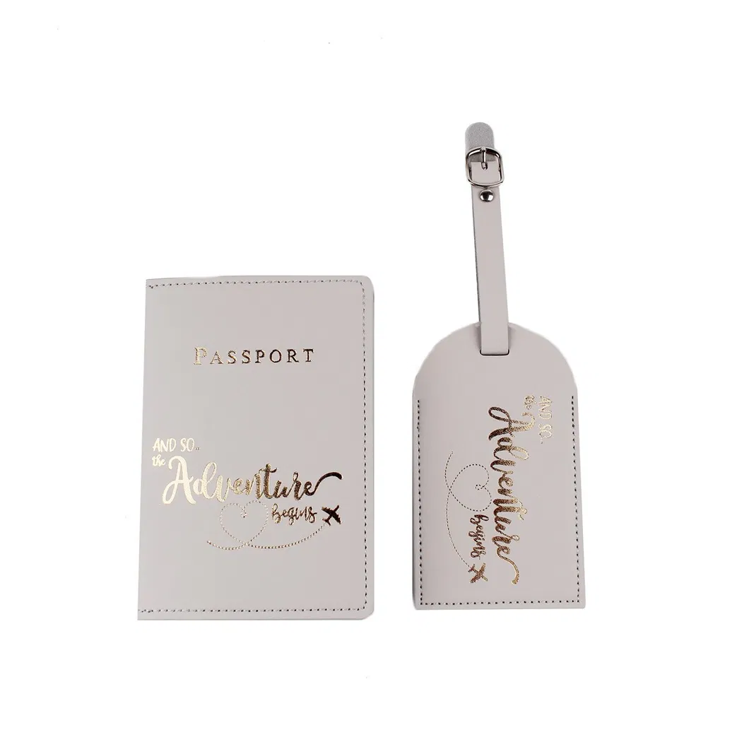 Billetera de viaje para hombres y mujeres, funda de pasaporte de cuero PU con etiqueta de equipaje, soporte de pasaporte y conjunto de etiqueta de equipaje con logo personalizado