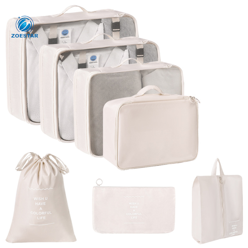 Conjunto de Organizadores de Ropa de Viaje de Alta Calidad Personalizado 7-Piece Bolsa de Compresión con Cremallera de Nylon para Equipaje Trolley