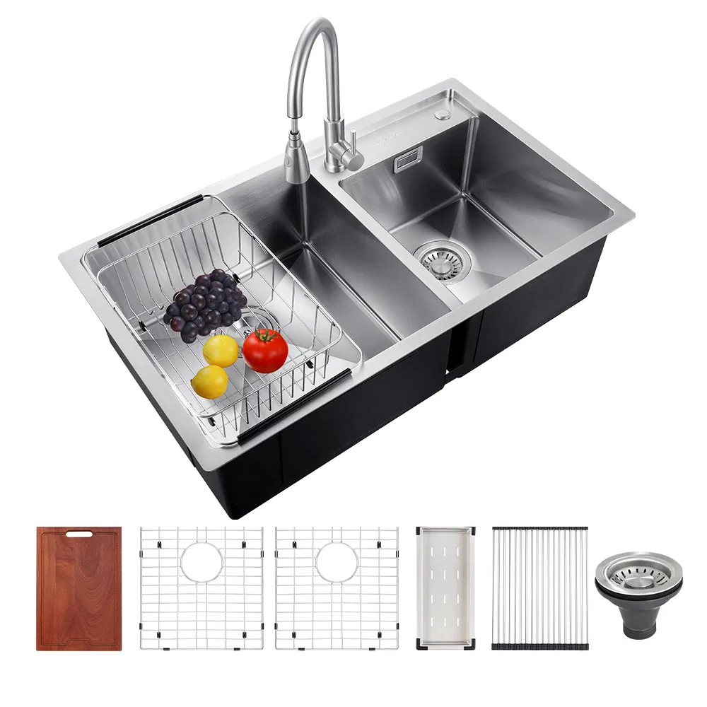 18 Gauge Topmount Double Bowl Basin Sink Stainless Steel Farmhouse Workstation Kitchen Sink