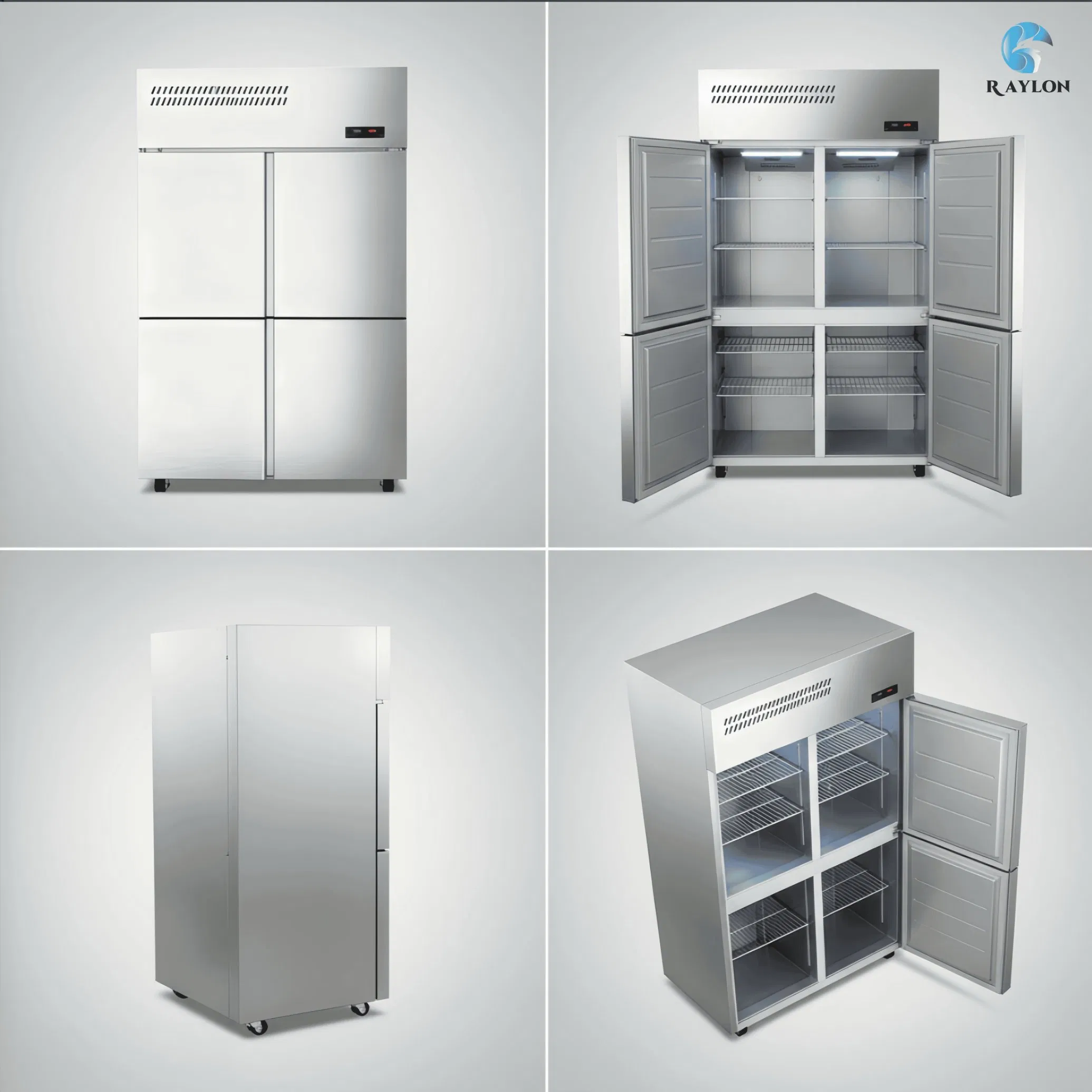 Commercial Upright Stainless Steel Refrigerator Freezer for Hotel Restaurant Kitchen, 2-6 Doors, Large Capacity, Fan Cooling, CE Approved