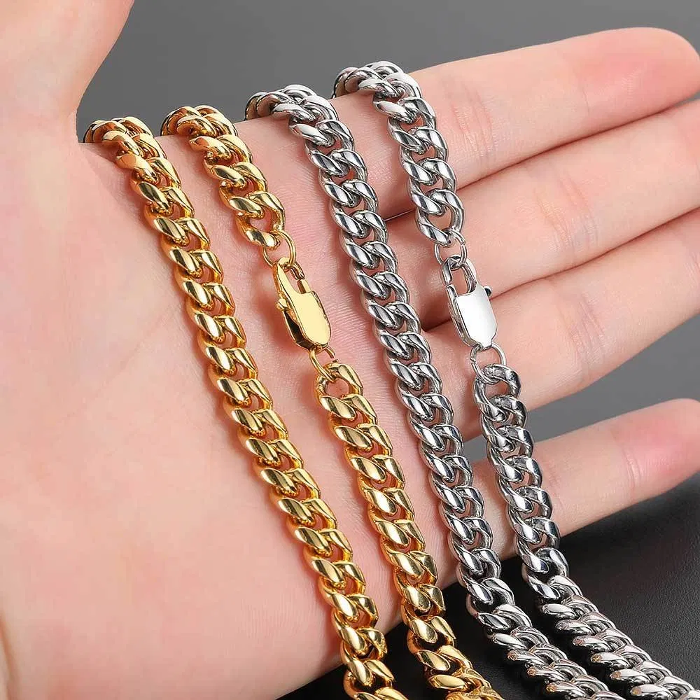 316L Stainless Steel Jewelry Cuban Chain Gold Plated Silver Plated Necklace