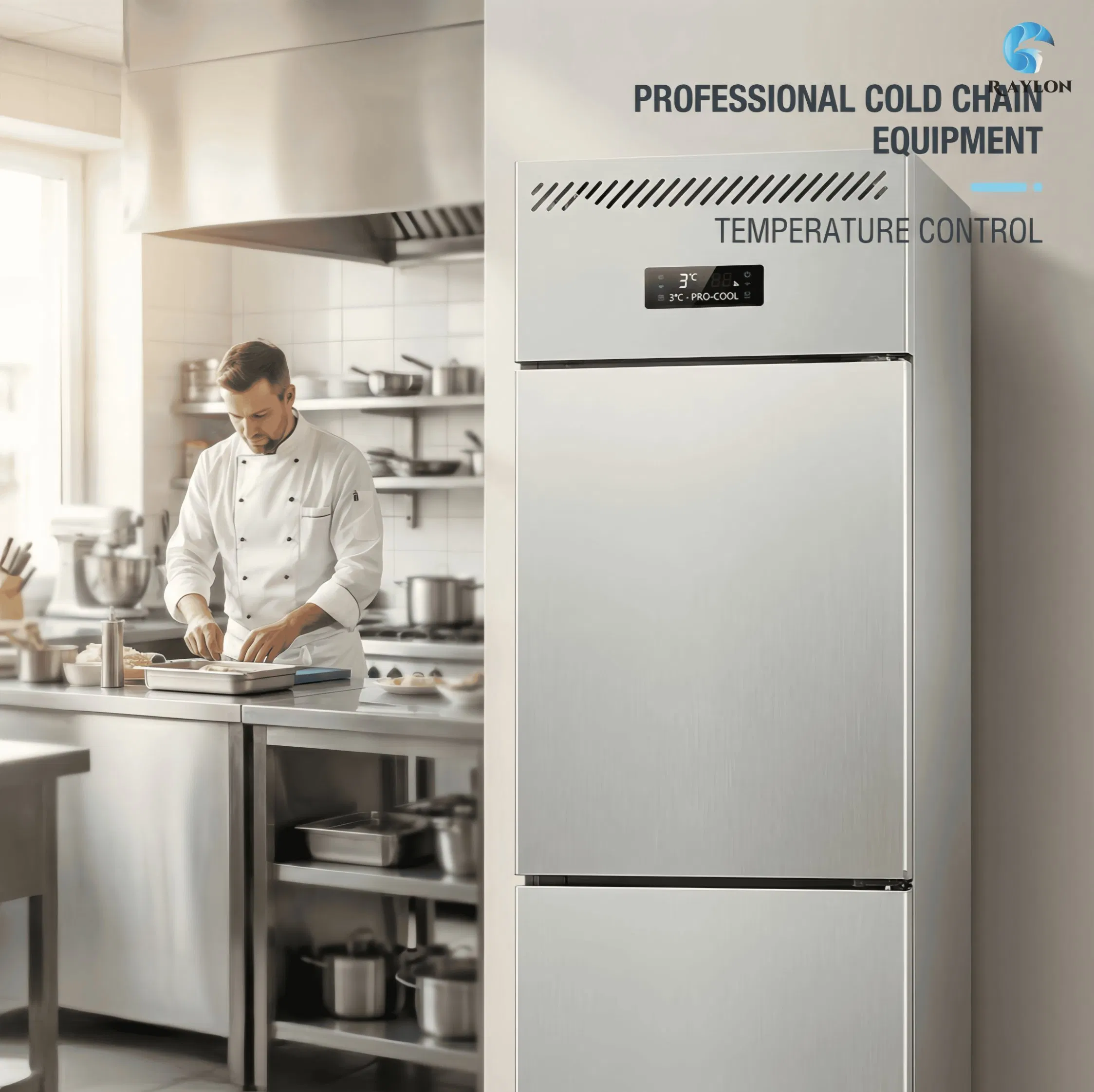 Commercial Upright Stainless Steel Refrigerator Freezer for Hotel Restaurant Kitchen, 2-6 Doors, Large Capacity, Fan Cooling, CE Approved