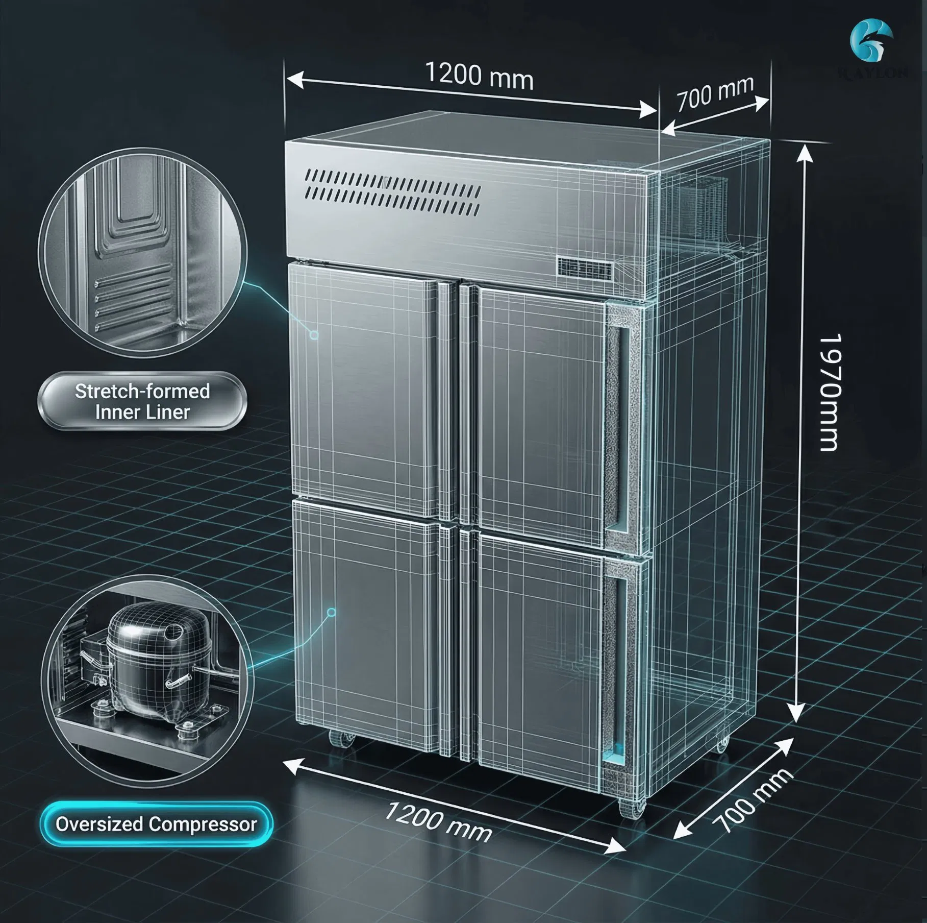 Commercial Upright Stainless Steel Refrigerator Freezer for Hotel Restaurant Kitchen, 2-6 Doors, Large Capacity, Fan Cooling, CE Approved
