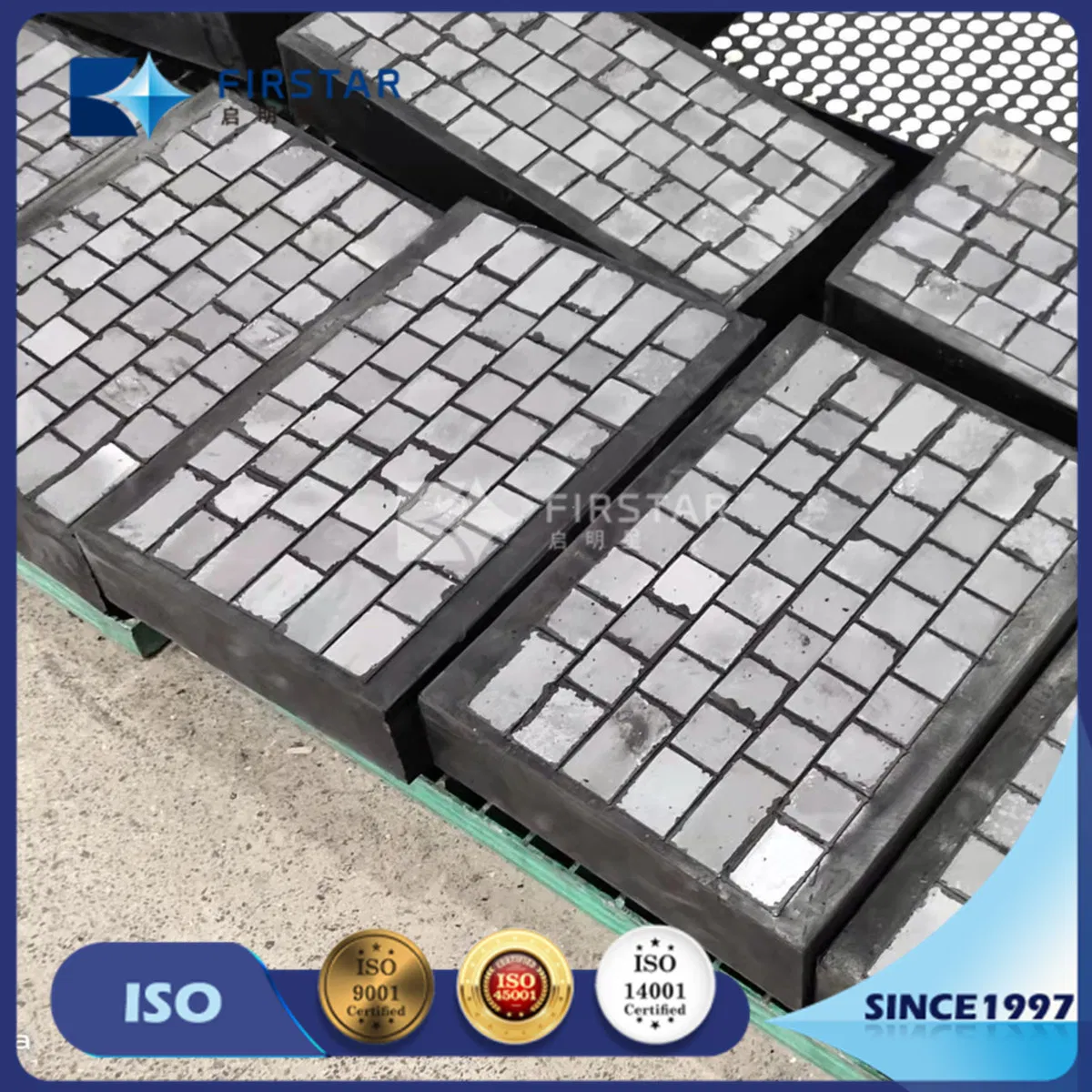 Silicon Carbide Liner Vulcanized in Rubber Backed with Steel Plate