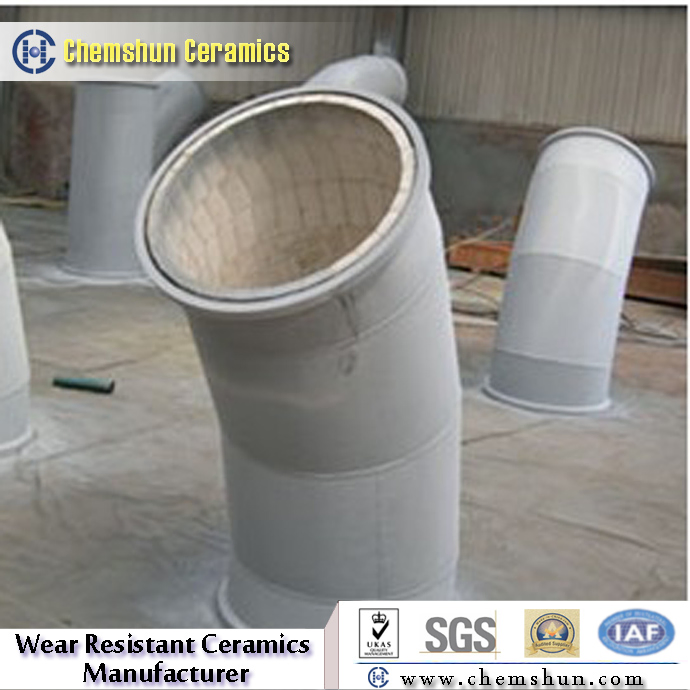 High Abrasion Resistant Alumina Ceramic Lined Bend 90 Degree Ceramic Tube Elbow
