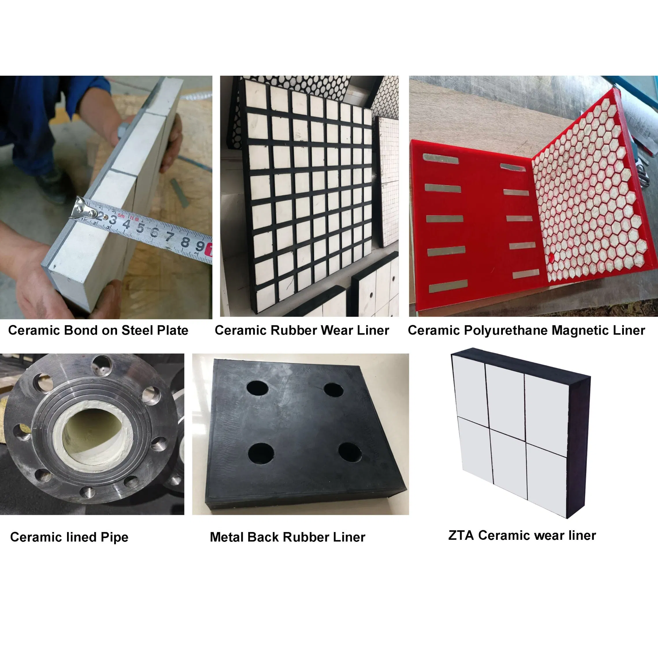 Chute Alumina Ceramic Polyurethane Rubber Composite Wear Liner Plate Panel Lining Coating