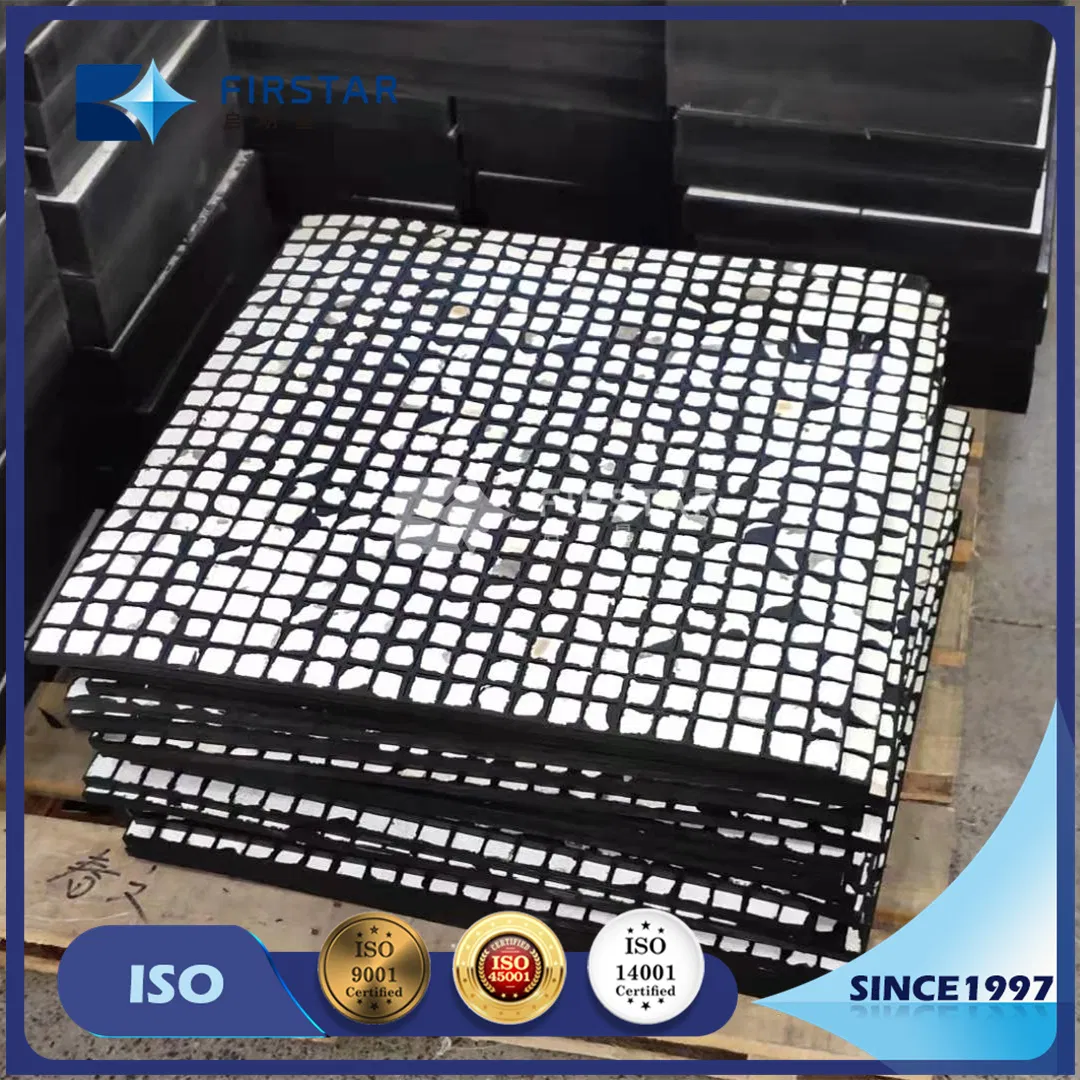 Stampered Alumina Ceramic Tile with Rubber Lining Backed Steel Plate with 4 *M16 Bolts