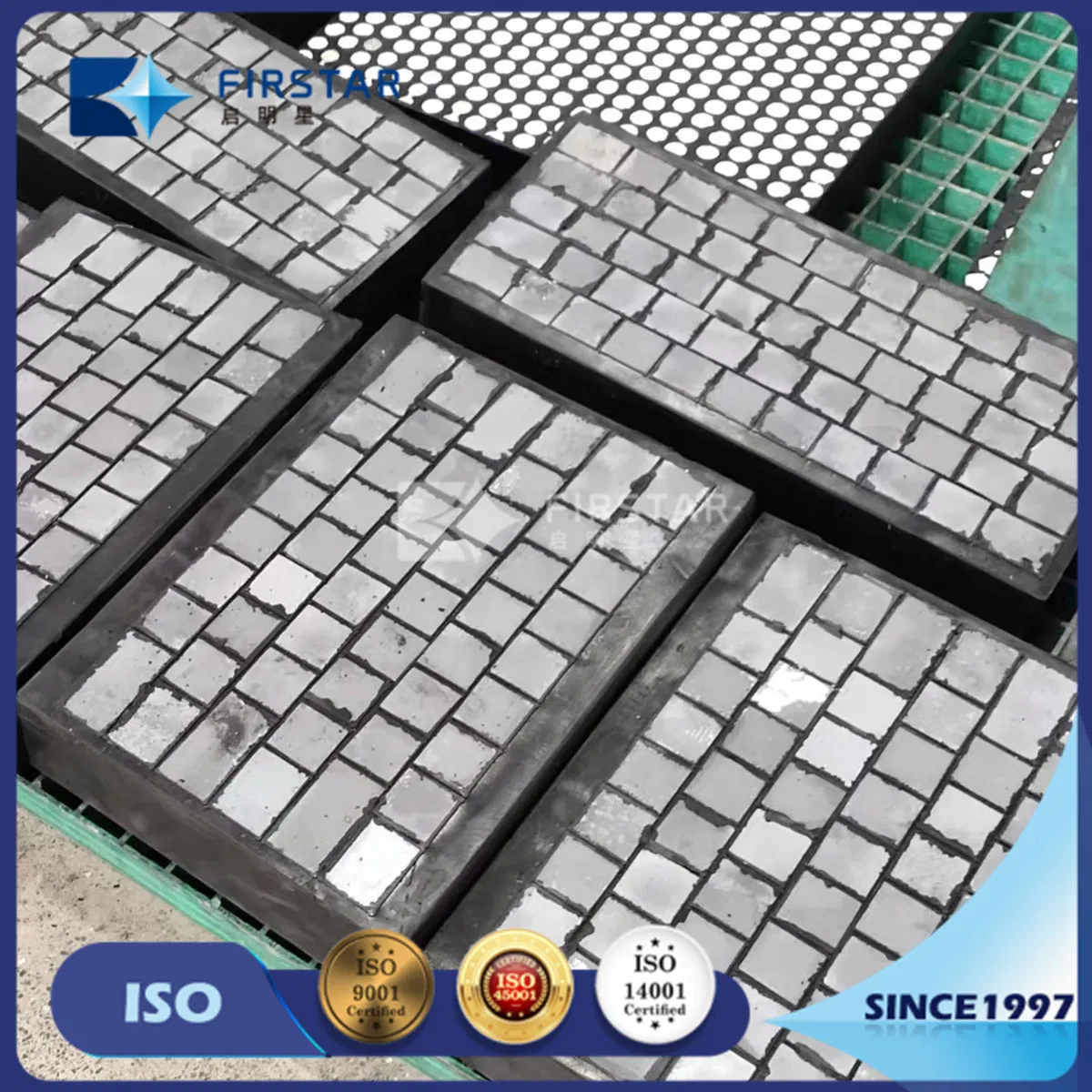 Silicon Carbide Liner Vulcanized in Rubber Backed with Steel Plate