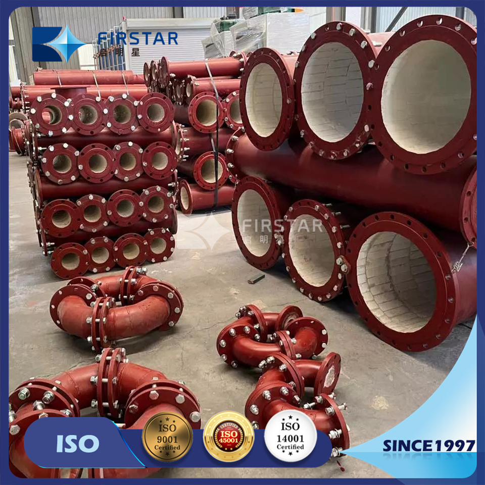 Carbon Steel Pipes Lined with Wear Resistant 95% Alumina Ceramic Tiles