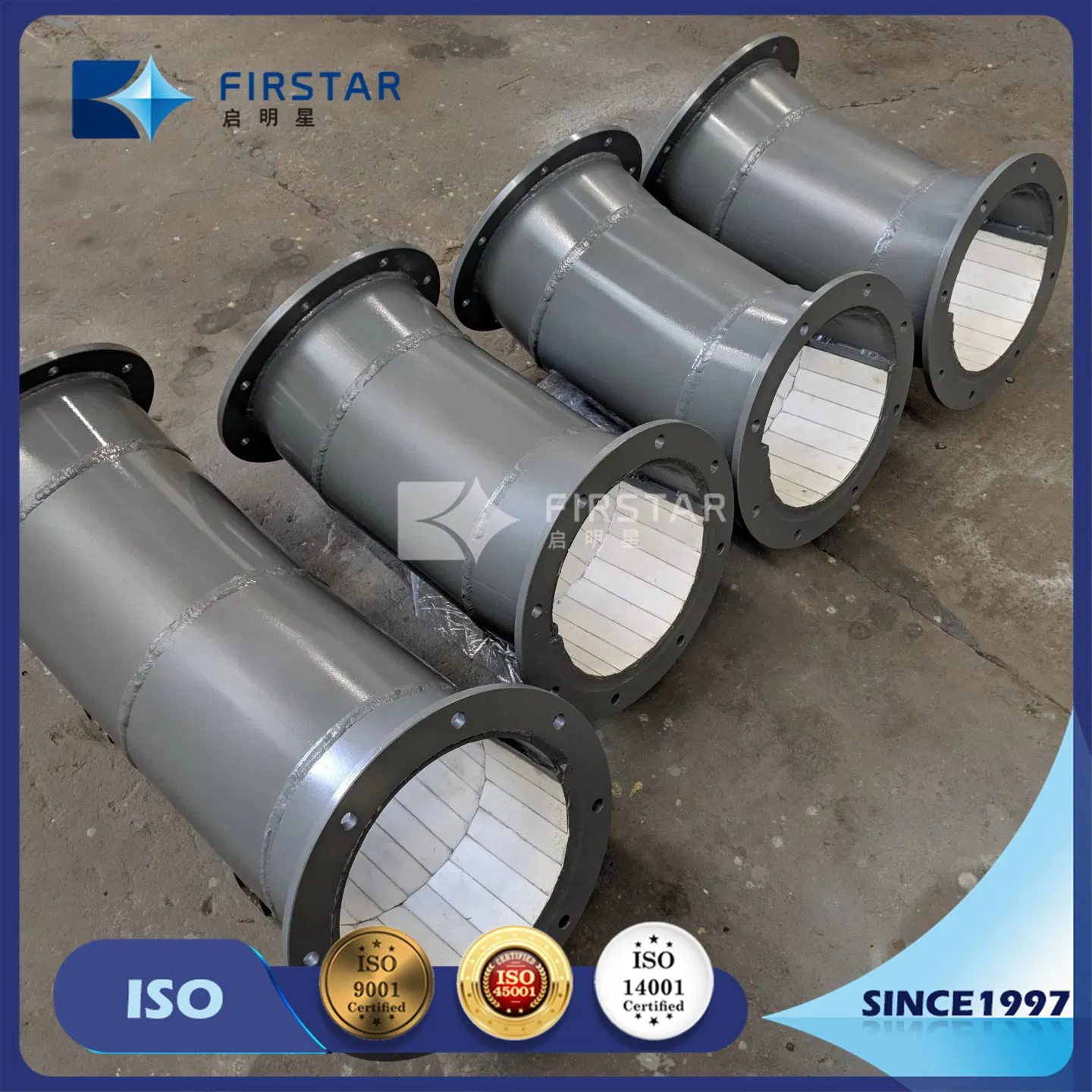 Carbon Steel Pipes Lined with Wear Resistant 95% Alumina Ceramic Tiles