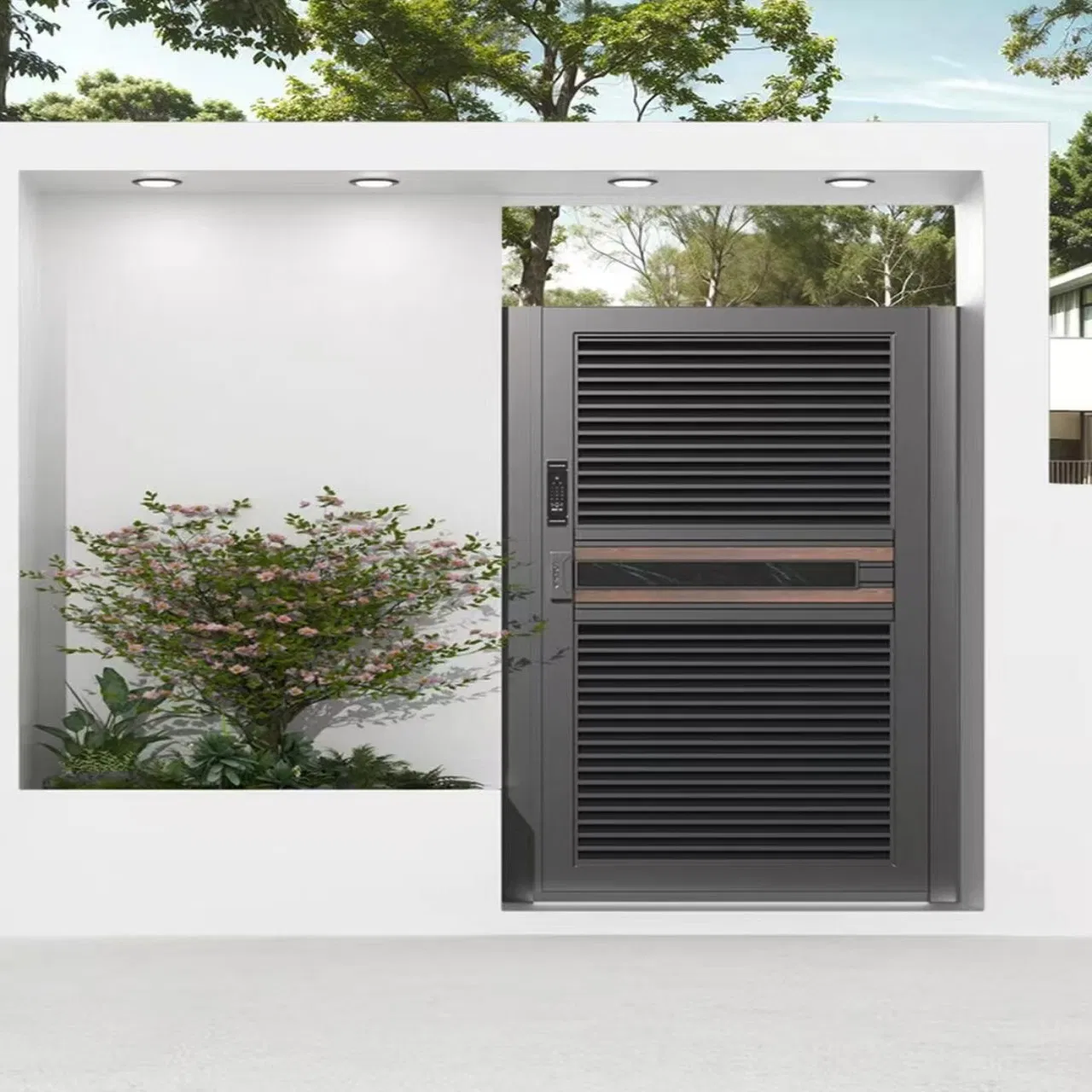 15. High-Quality Aluminum Entrance Gate for Modern Courtyard Durable Metal Security Door with Contemporary Architectural Style