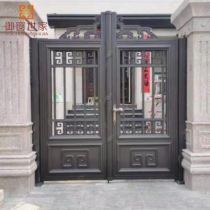 Recyclable Weather Resistant Automatic Wrought Iron Exterior Aluminum Door