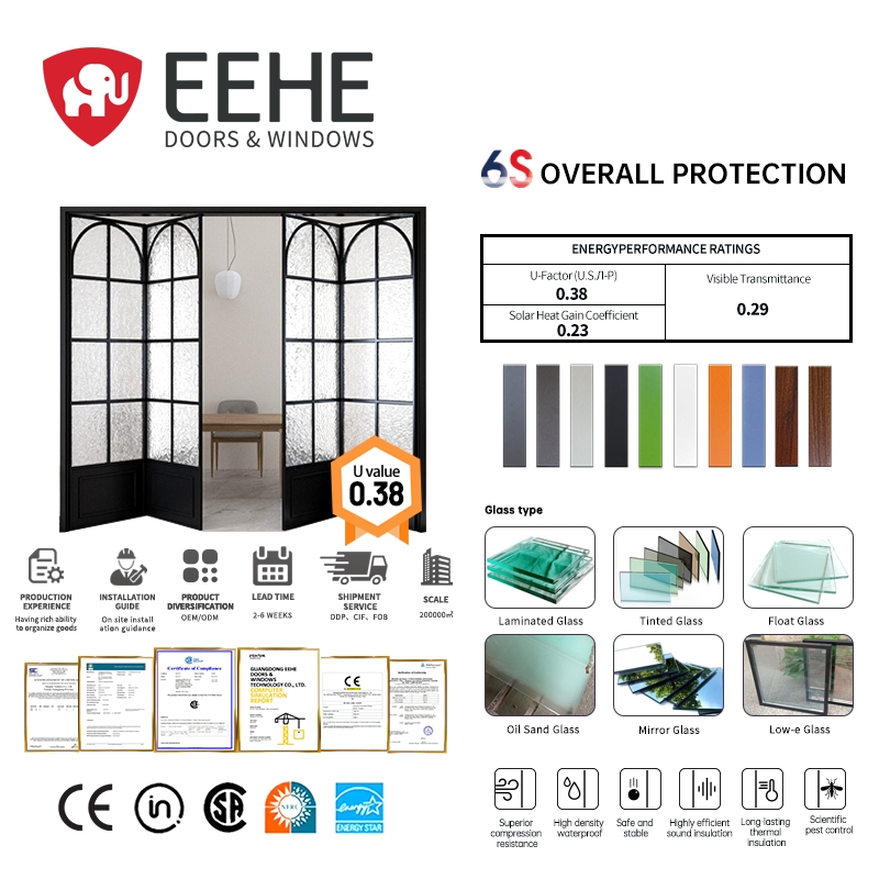 Eehe Aluminum Bifold Entrance Doors with Architectural Door System Top Hung Track Large Opening CE