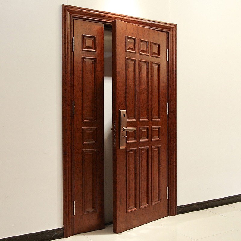 Exterior Residential Hotel Apartment Fireproof Soundproof House Main Entrance Fire Resistance Teak Wood Melamine Wood Fire-Rated Log Solid Timber Wooden Door