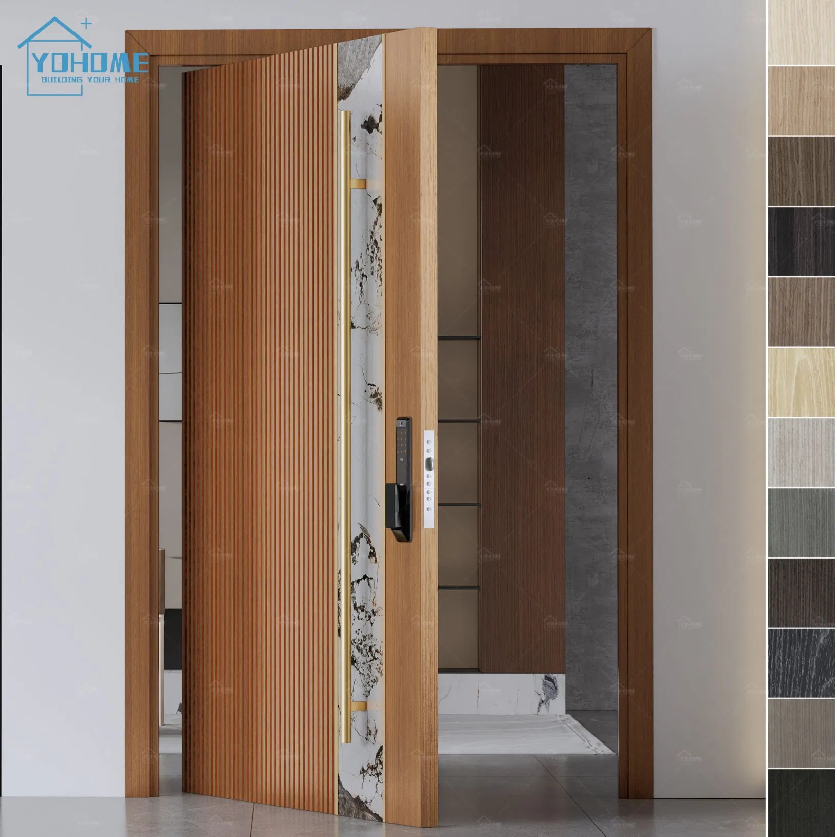 Guangdong Yohome England Wooden External Door Modern Residential Wood Pivot Entry Door Villa Pivot Front Entrance Doors for Home