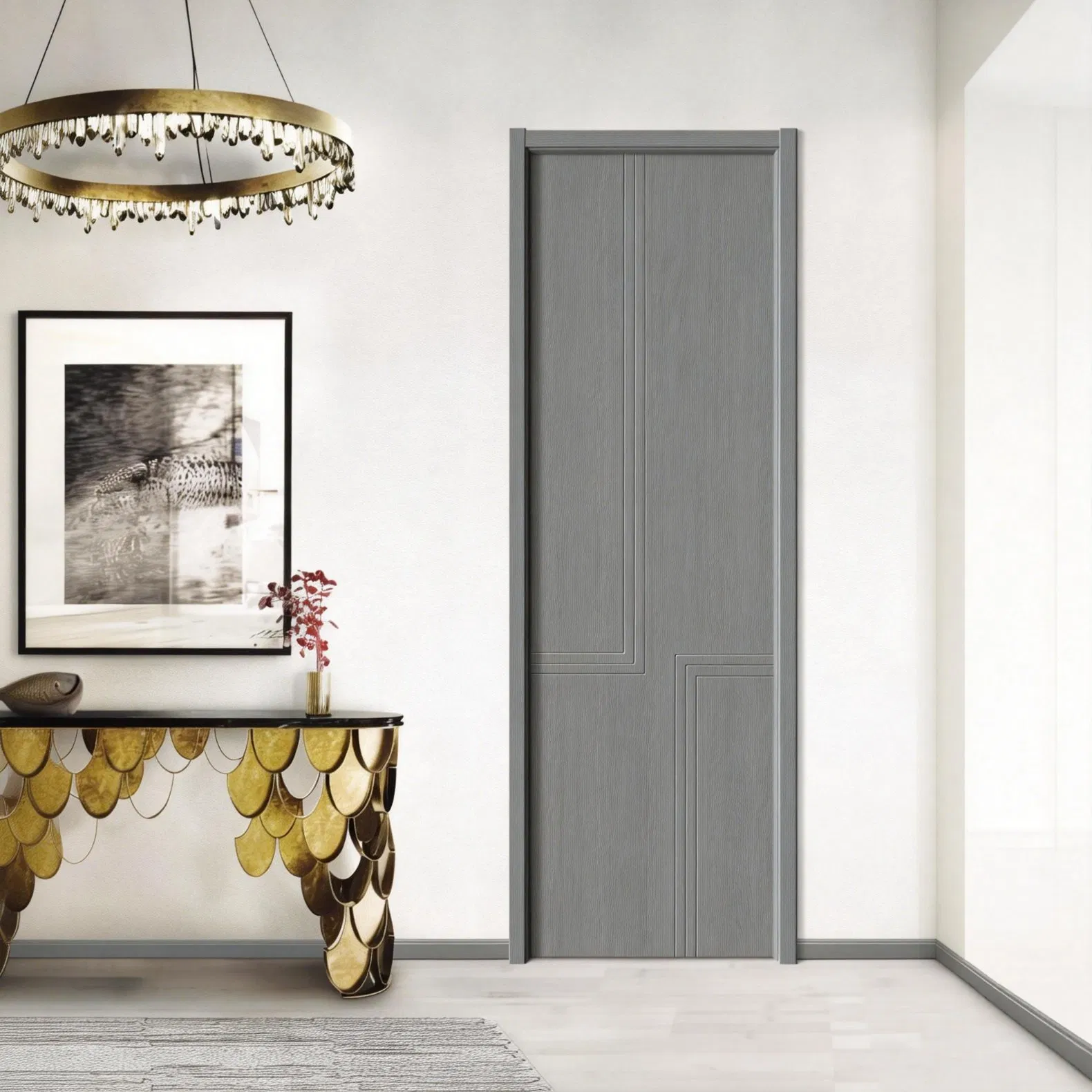 Wooden Wood Main PVC Double Leaf Door for Residential House Main Entrance Use