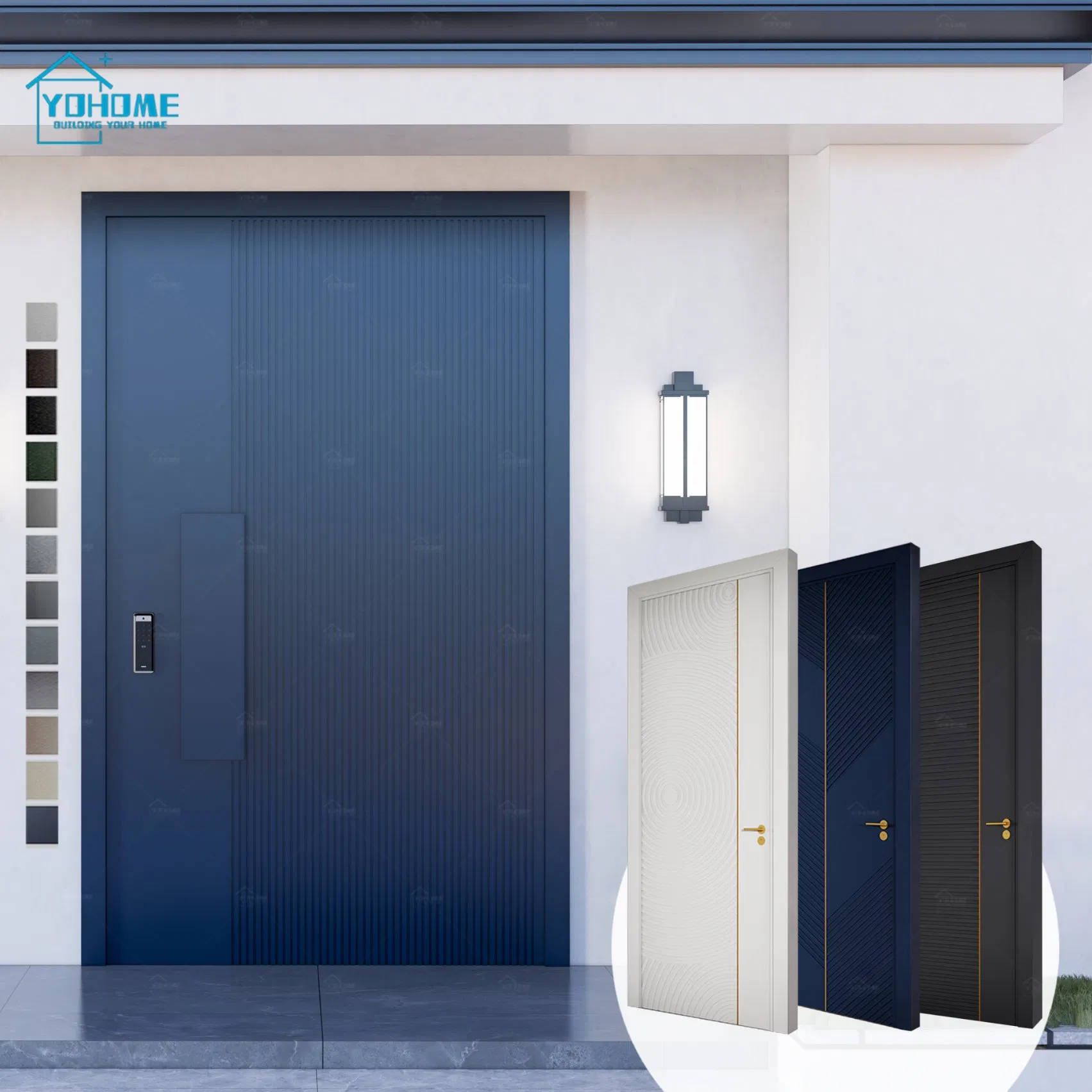 China Top Manufacturer Custom House Entrance Doors Weather Resistant White Exterior Doors with Frame Pivot Front Door