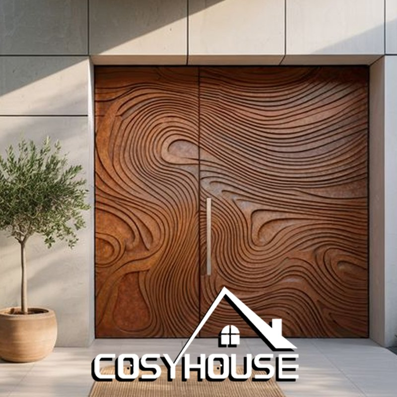 Architectural Entrance Door for Modern Building with Artistic Texture Design