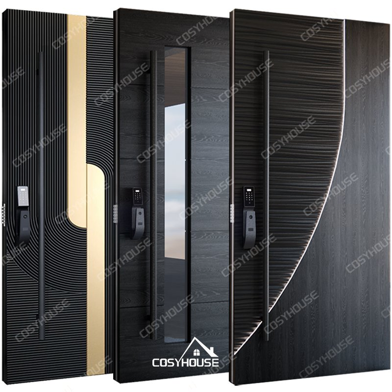 Elegant Cast Aluminum Villa Front Door with Wood-Like Surface for Luxury Home or Resort Entry with Smart Access System