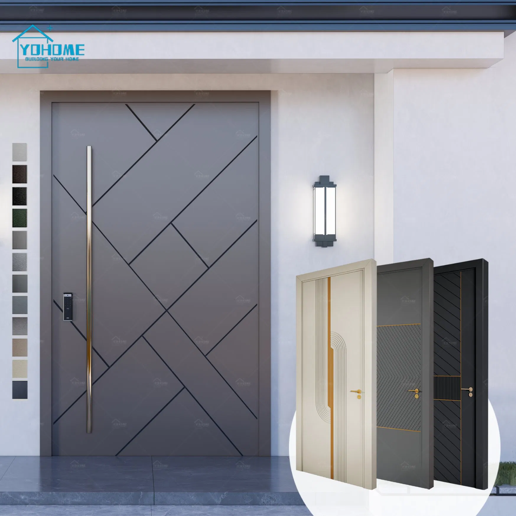 China Top Manufacturer Custom House Entrance Doors Weather Resistant White Exterior Doors with Frame Pivot Front Door
