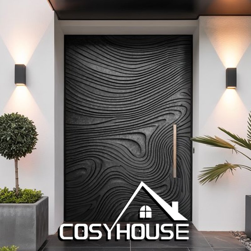 Architectural Entrance Door for Modern Building with Artistic Texture Design