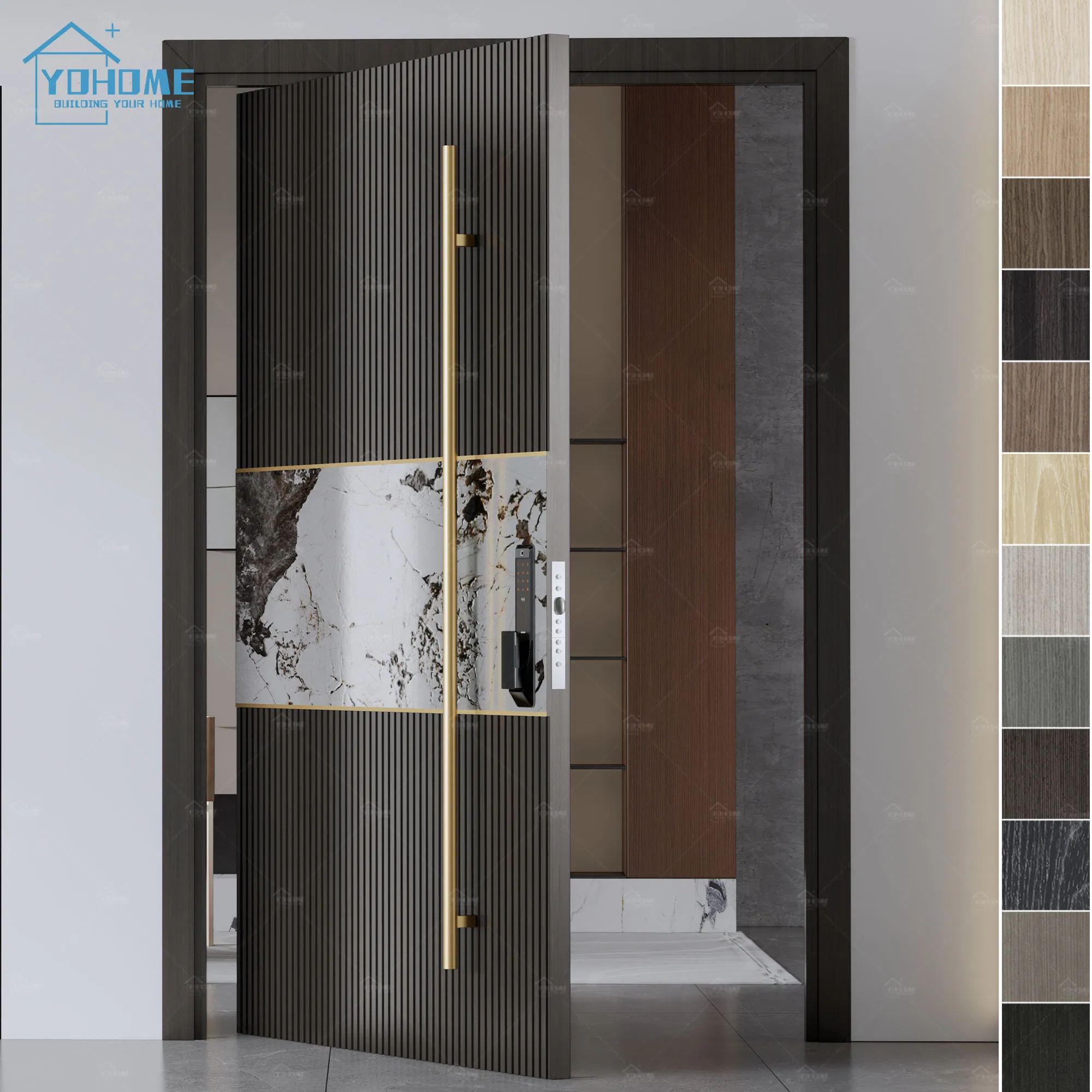 Guangdong Yohome England Wooden External Door Modern Residential Wood Pivot Entry Door Villa Pivot Front Entrance Doors for Home