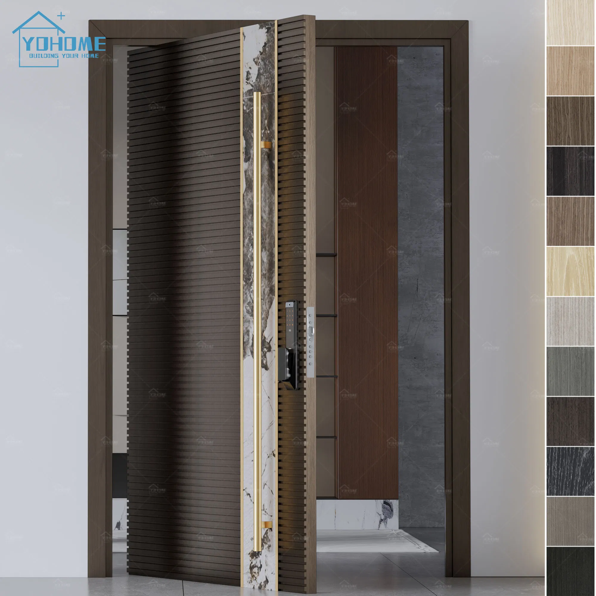 Guangdong Yohome England Wooden External Door Modern Residential Wood Pivot Entry Door Villa Pivot Front Entrance Doors for Home