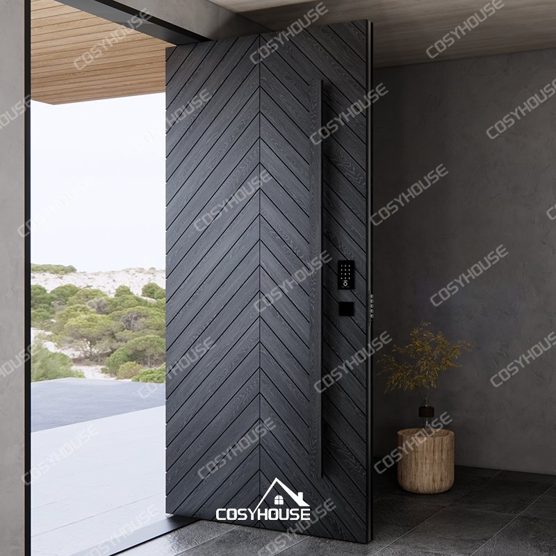 Premium Solid Wood Exterior Front Door with Handcrafted Carved Panels and Weather-Resistant Finish for Custom Homes and Villas