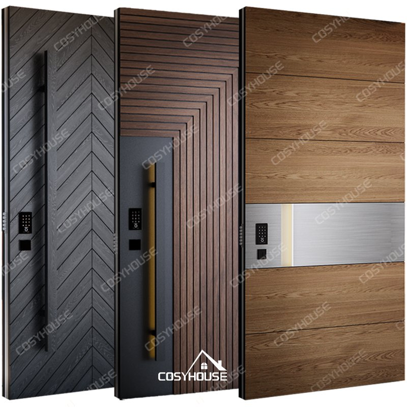 Premium Solid Wood Exterior Front Door with Handcrafted Carved Panels and Weather-Resistant Finish for Custom Homes and Villas