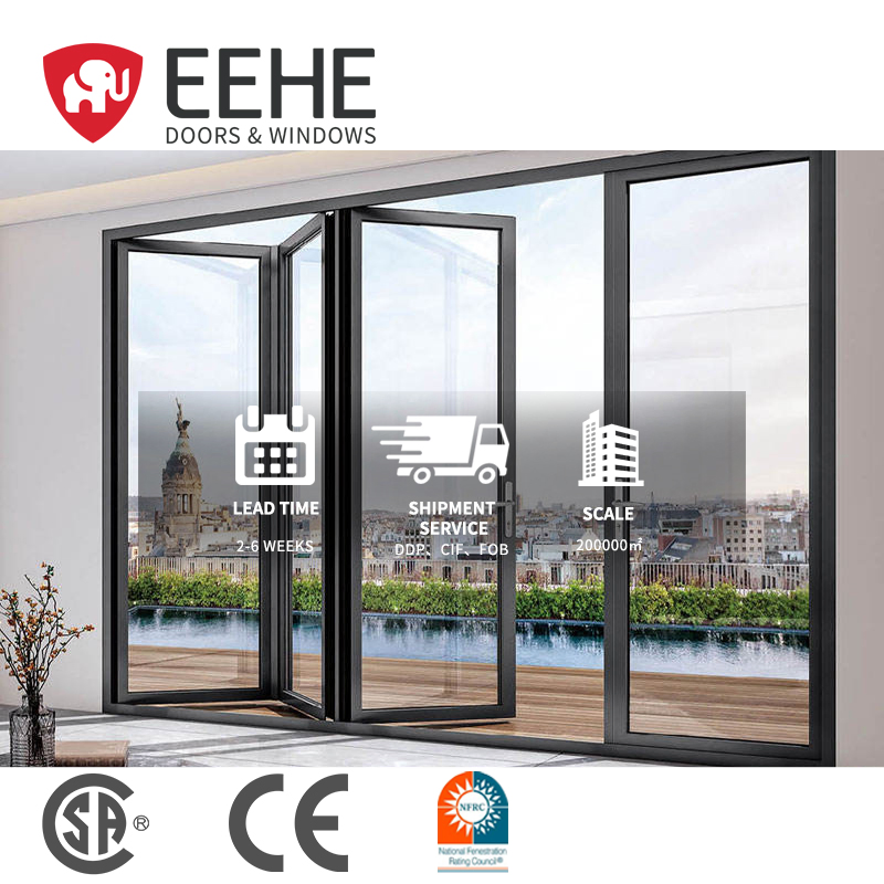 Eehe Aluminum Bifold Entrance Doors with Architectural Door System Top Hung Track Large Opening CE