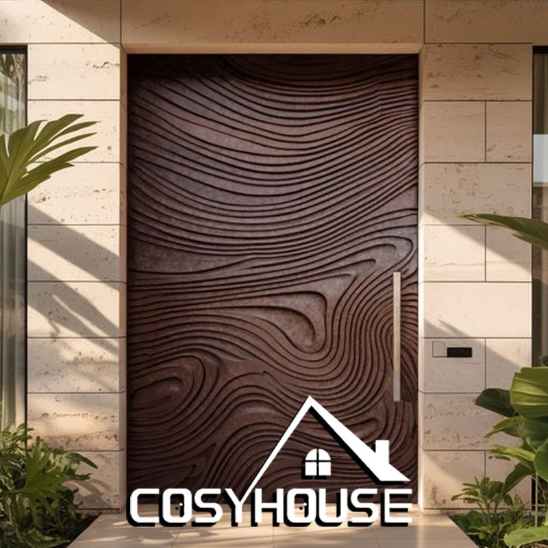 Architectural Entrance Door for Modern Building with Artistic Texture Design