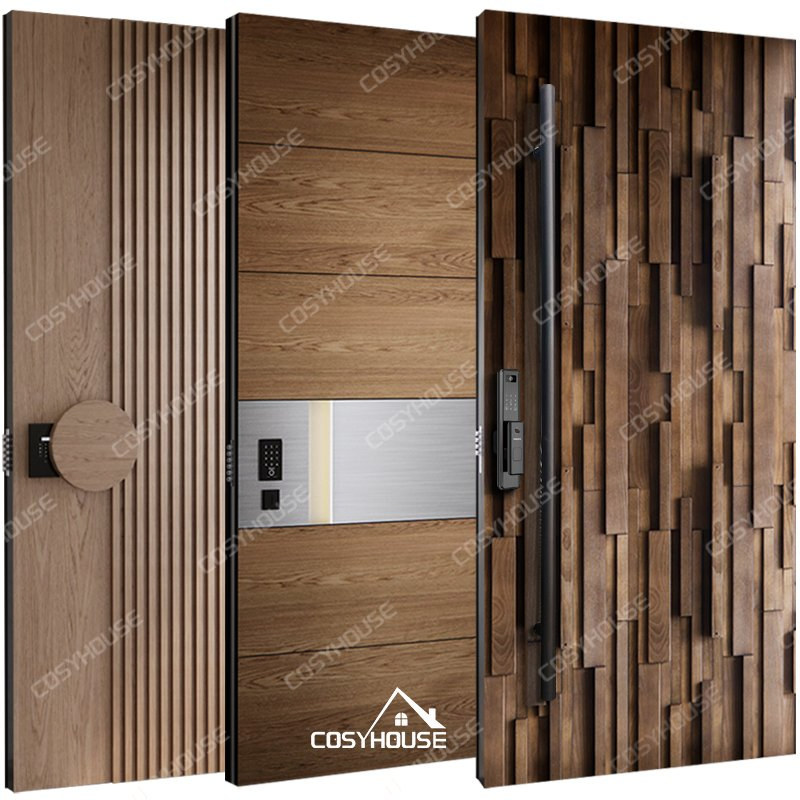 Handcrafted Solid Oak Exterior Door with Decorative Panels and Weather-Resistant Finish for Elegant Homes in Mild Canadian Climates