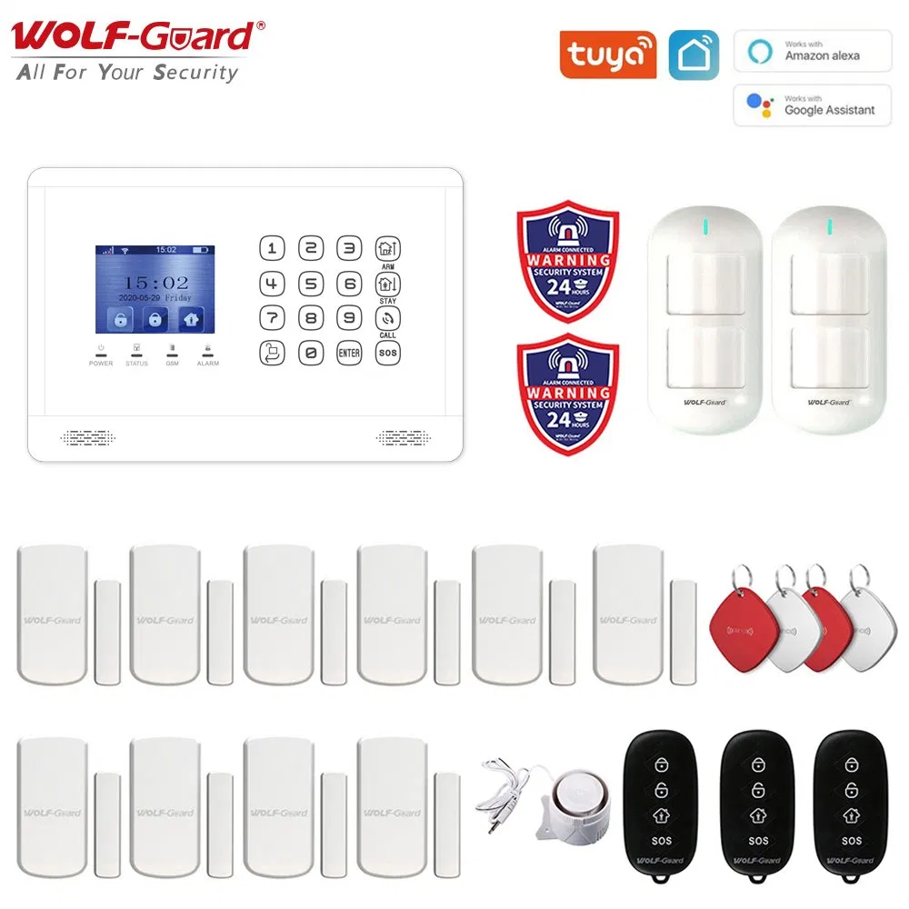 Wolf Guard China Tuya APP Wireless WiFi 4G Remote Alarm System with Door Sensors and Motion Sensors