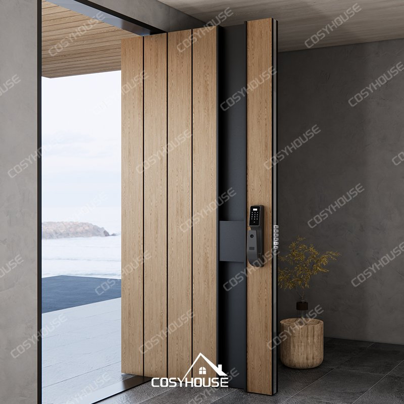 Handcrafted Solid Oak Exterior Door with Decorative Panels and Weather-Resistant Finish for Elegant Homes in Mild Canadian Climates