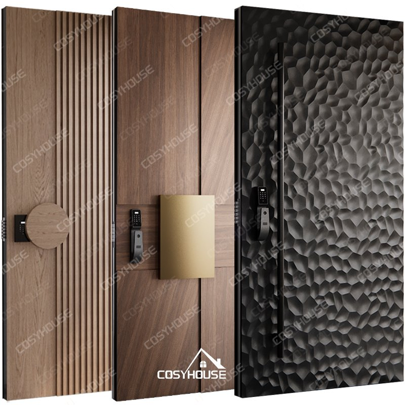 High-Security Exterior Entry Door Available in Wood and Metal Structures with Reinforced Core and Weather-Resistant Finish for Premium Homes