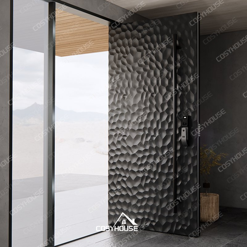 High-Security Exterior Entry Door Available in Wood and Metal Structures with Reinforced Core and Weather-Resistant Finish for Premium Homes