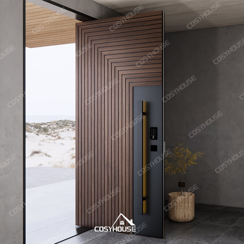 Handcrafted Solid Wood Exterior Door with Insulated Core and Weather-Resistant Finish for Luxury Homes and Villas in Canada