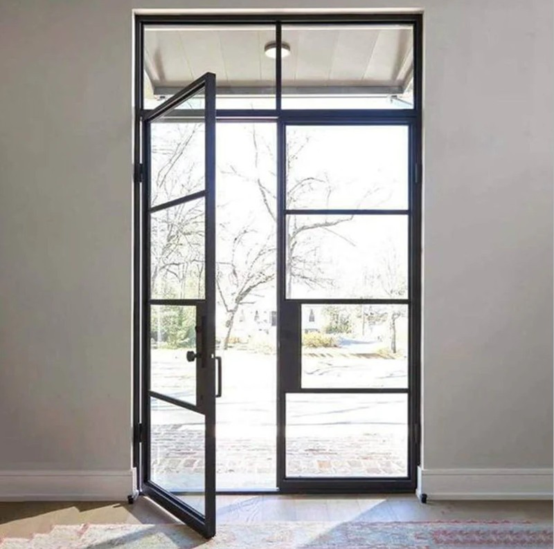 Dualable Anti-Rust Exterior Affordable Metal Wrought Iron Door French Double Steel Glass Door for Residential Project Entrance