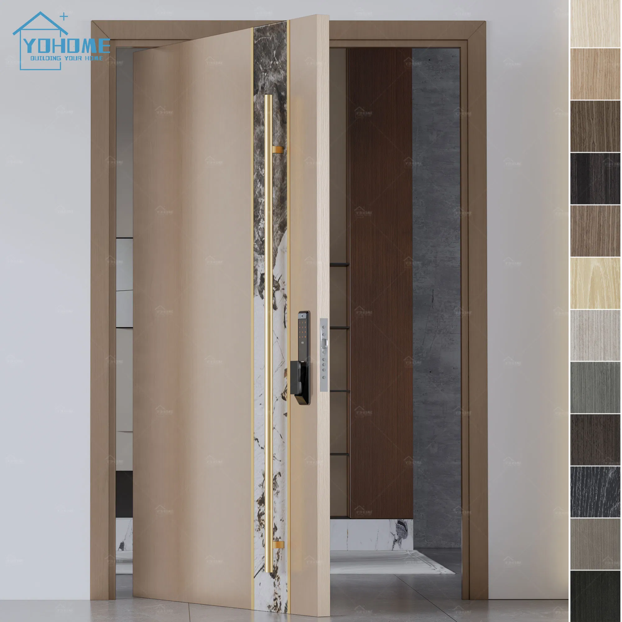 Guangdong Yohome England Wooden External Door Modern Residential Wood Pivot Entry Door Villa Pivot Front Entrance Doors for Home