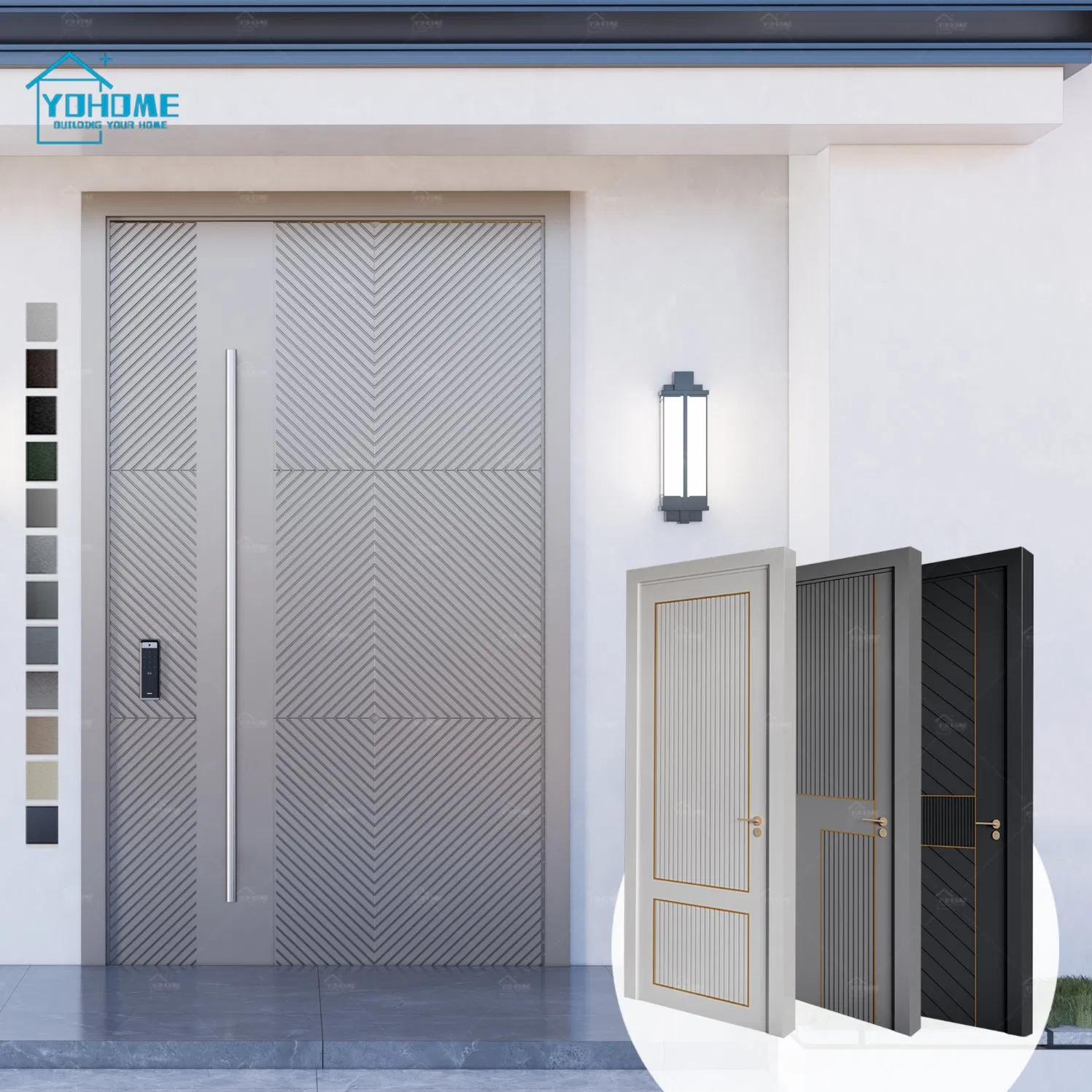 China Top Manufacturer Custom House Entrance Doors Weather Resistant White Exterior Doors with Frame Pivot Front Door