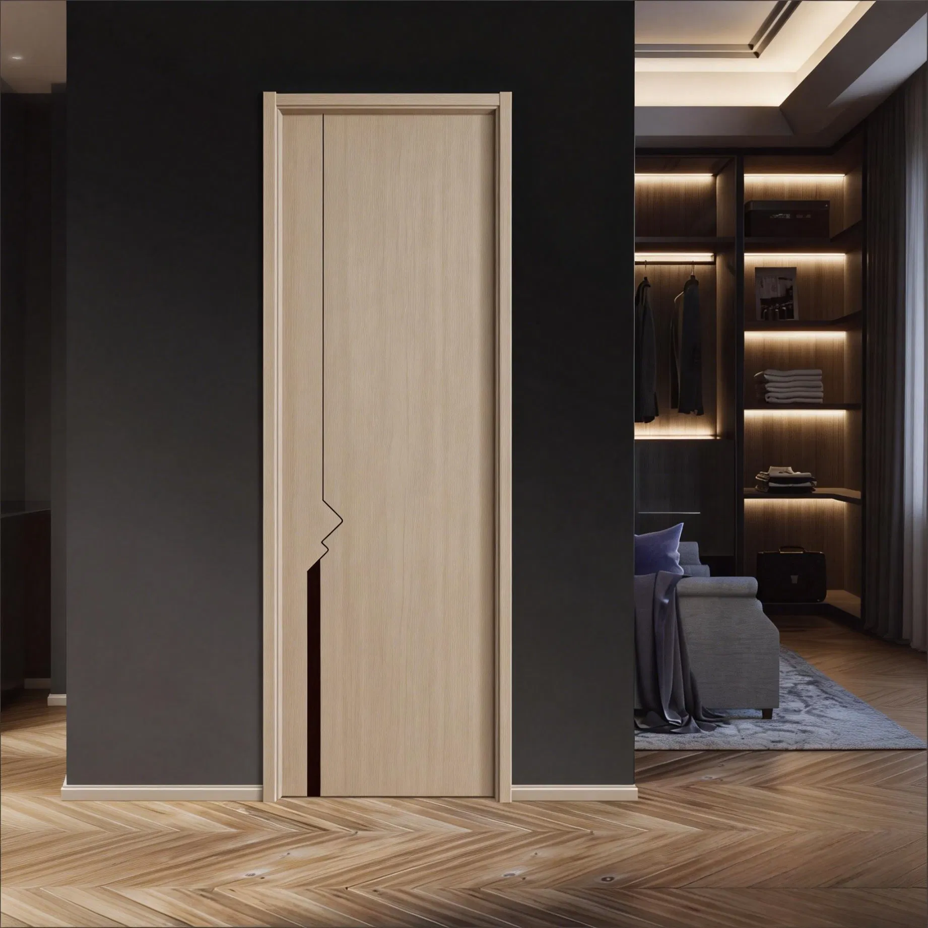 Wooden Wood Main PVC Double Leaf Door for Residential House Main Entrance Use