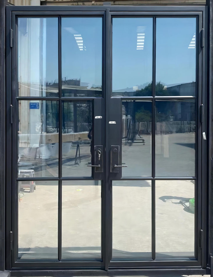 Dualable Anti-Rust Exterior Affordable Metal Wrought Iron Door French Double Steel Glass Door for Residential Project Entrance
